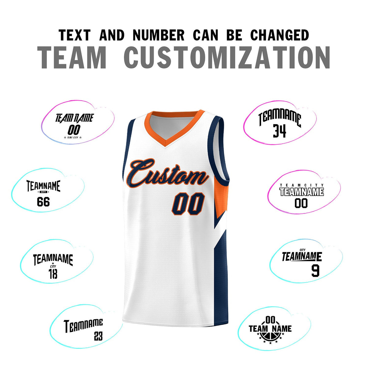 Custom White Orange Side Design Sets Sports Uniform Basketball Jersey