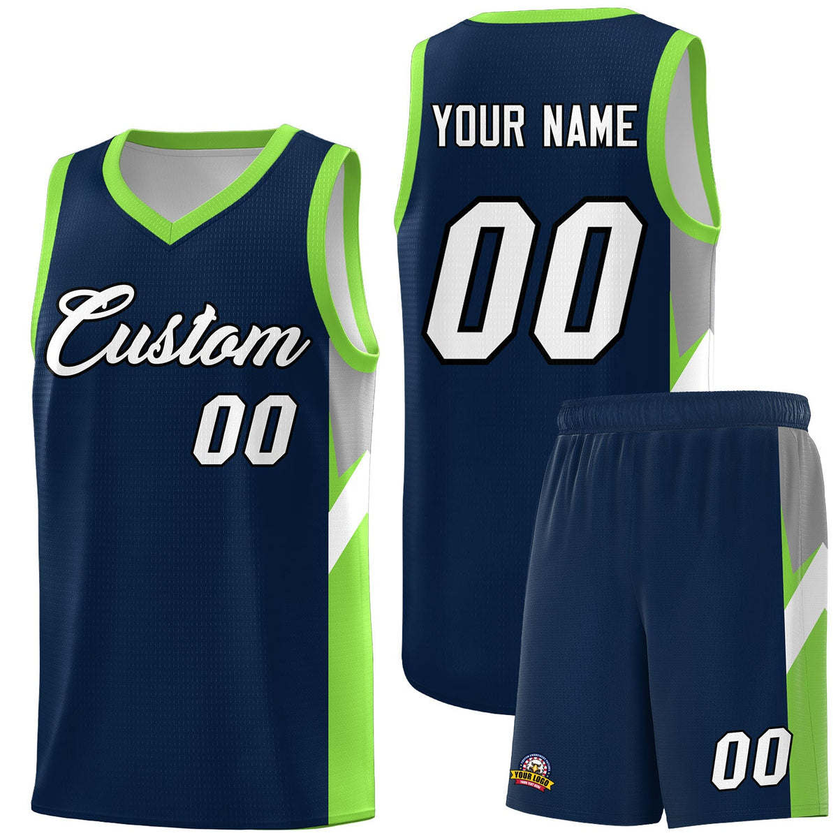 Custom Navy Neon Green Side Design Sets Sports Uniform Basketball Jersey
