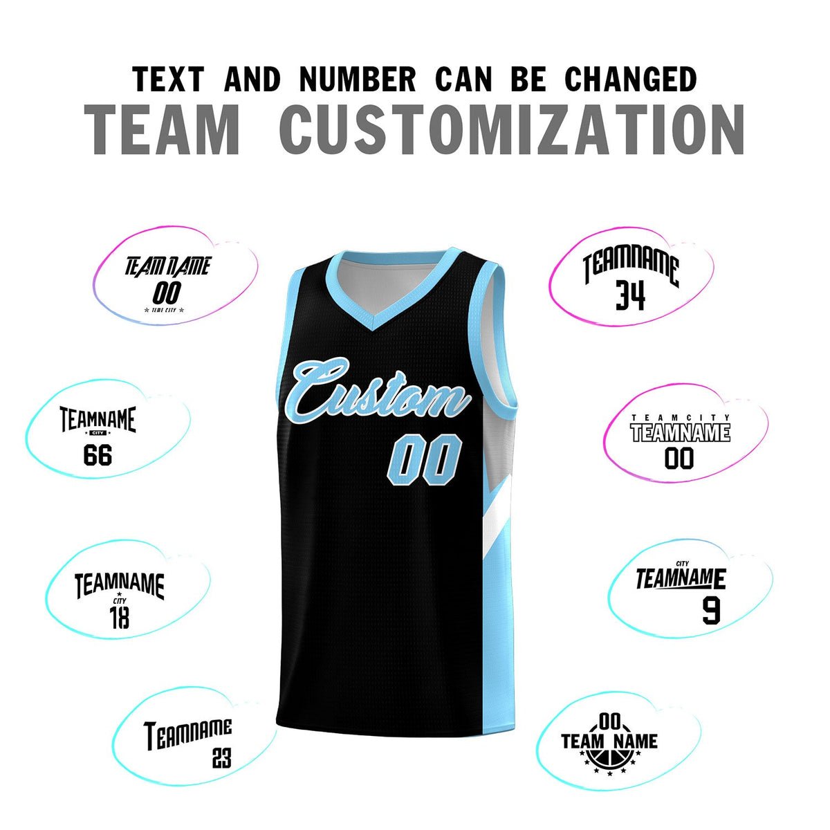 Custom Black Light Blue Side Design Sets Sports Uniform Basketball Jersey