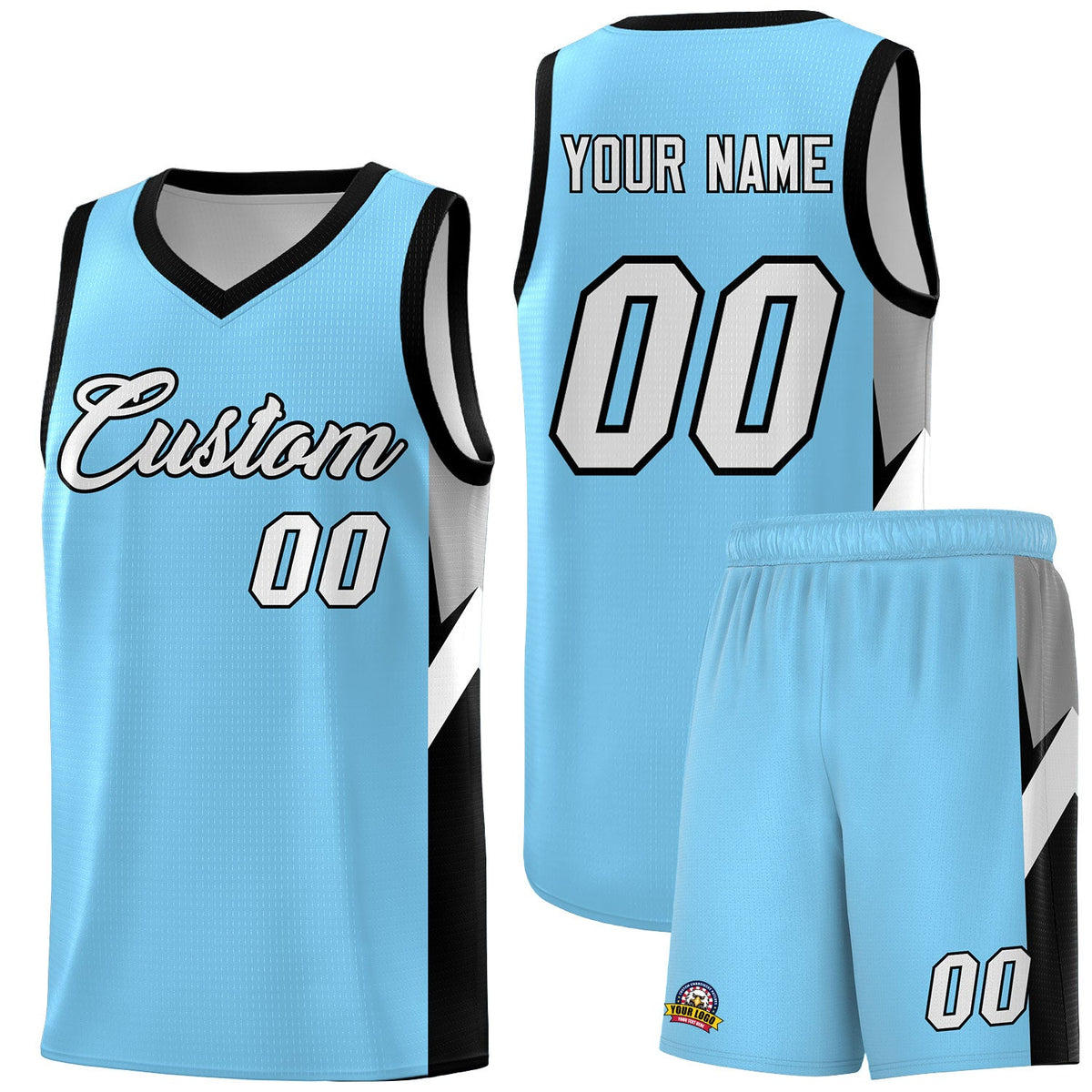 Custom Light Blue Black Side Design Sets Sports Uniform Basketball Jersey