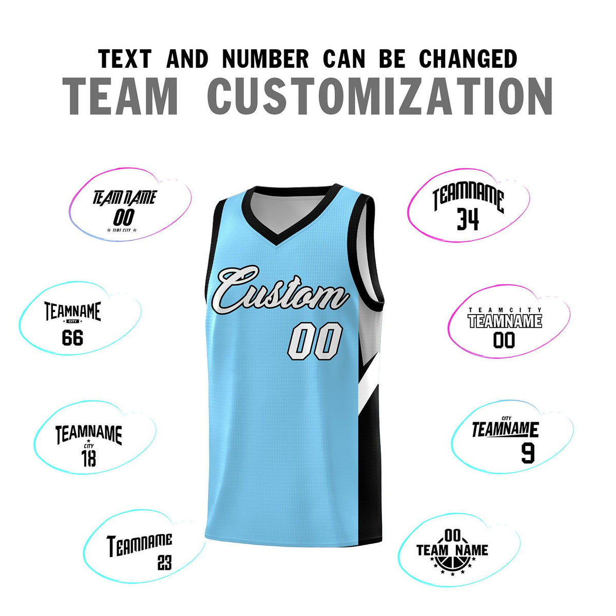 Custom Light Blue Black Side Design Sets Sports Uniform Basketball Jersey