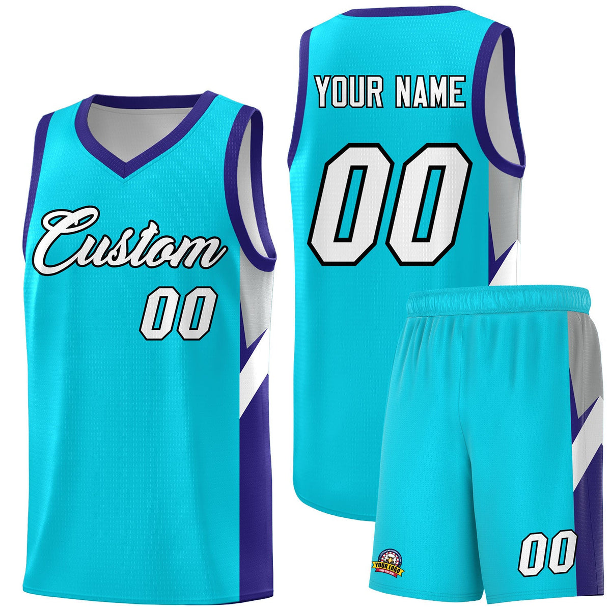 Custom Sky Blue Royal Side Design Sets Sports Uniform Basketball Jersey