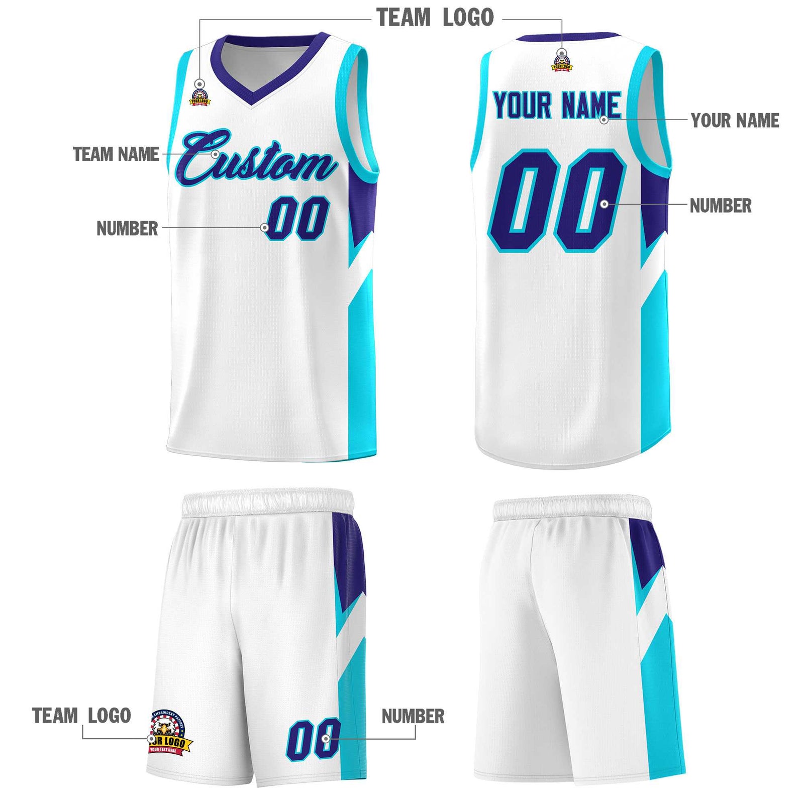 Custom White Royal Side Design Sets Sports Uniform Basketball Jersey