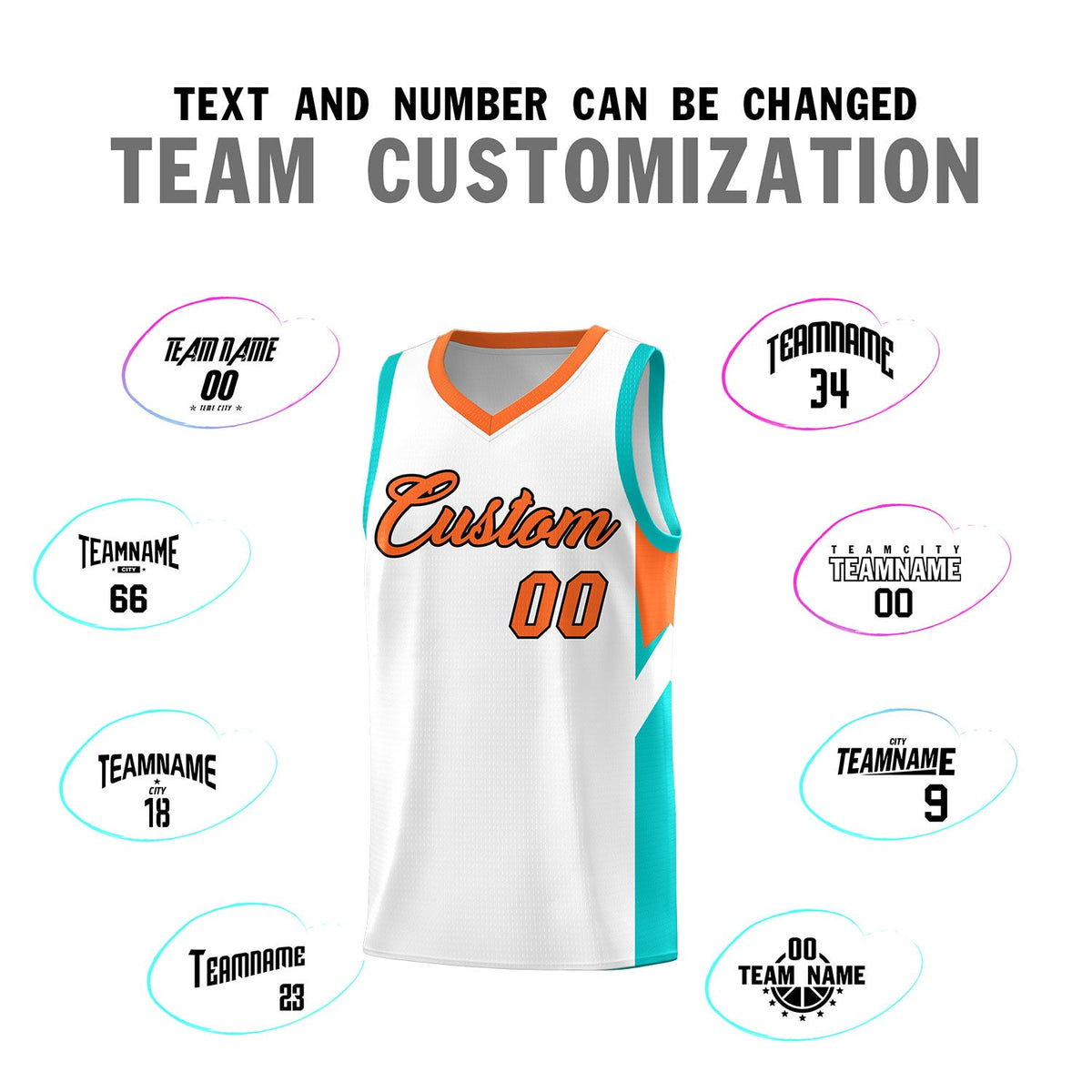 Custom White Orange Side Design Sets Sports Uniform Basketball Jersey