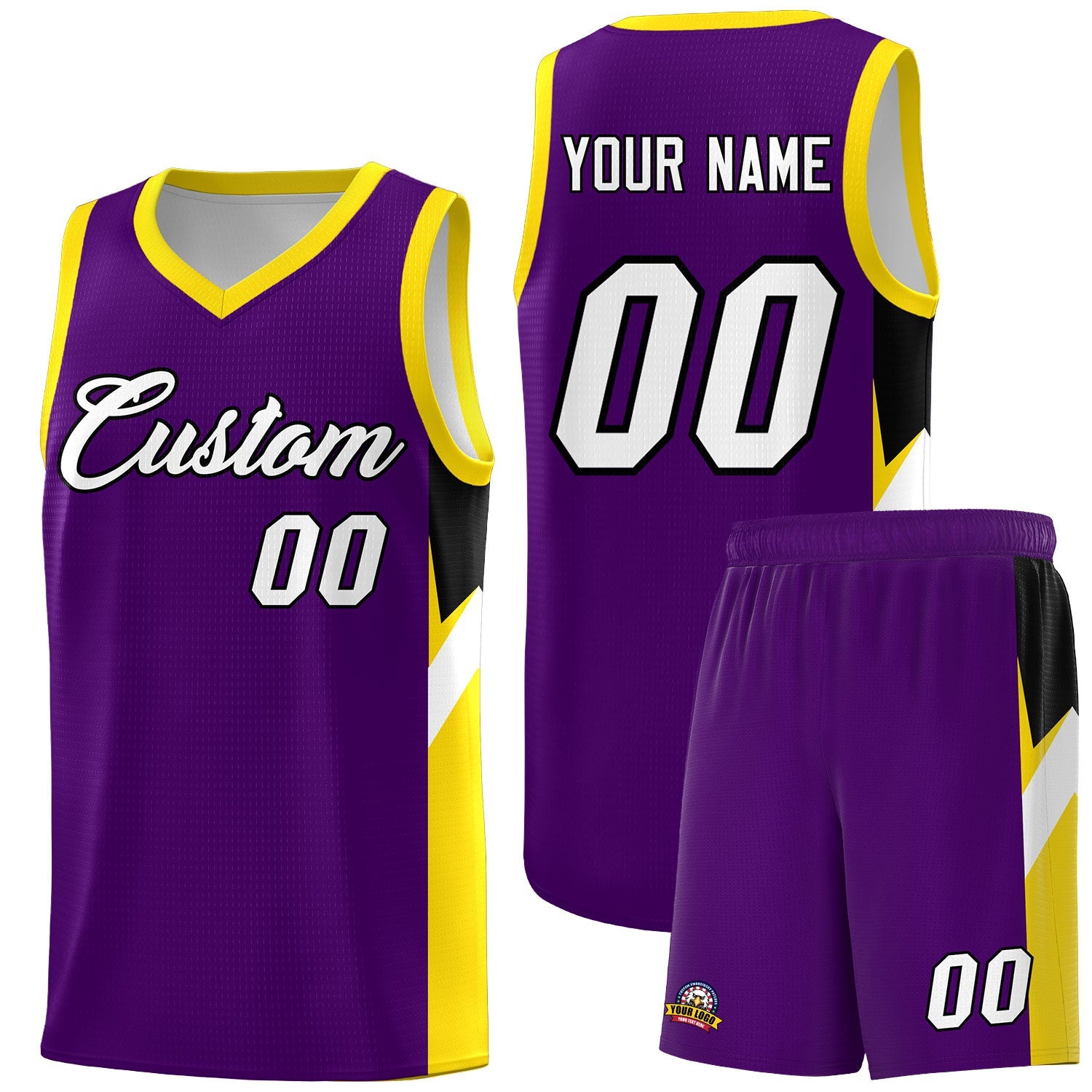 Custom Purple Gold Side Design Sets Sports Uniform Basketball Jersey
