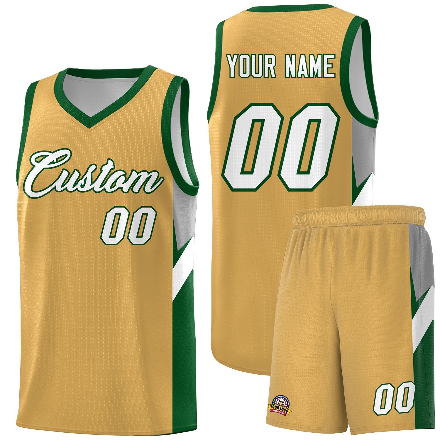 Custom Buckskin Brown Green Side Design Sets Sports Uniform Basketball Jersey
