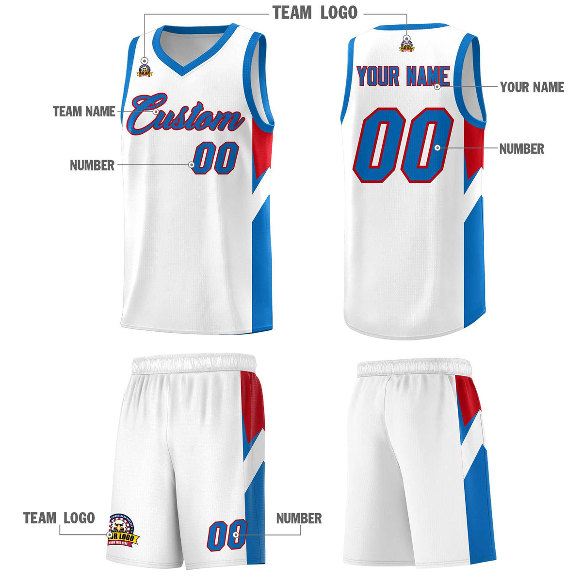 Custom White Royal Side Design Sets Sports Uniform Basketball Jersey