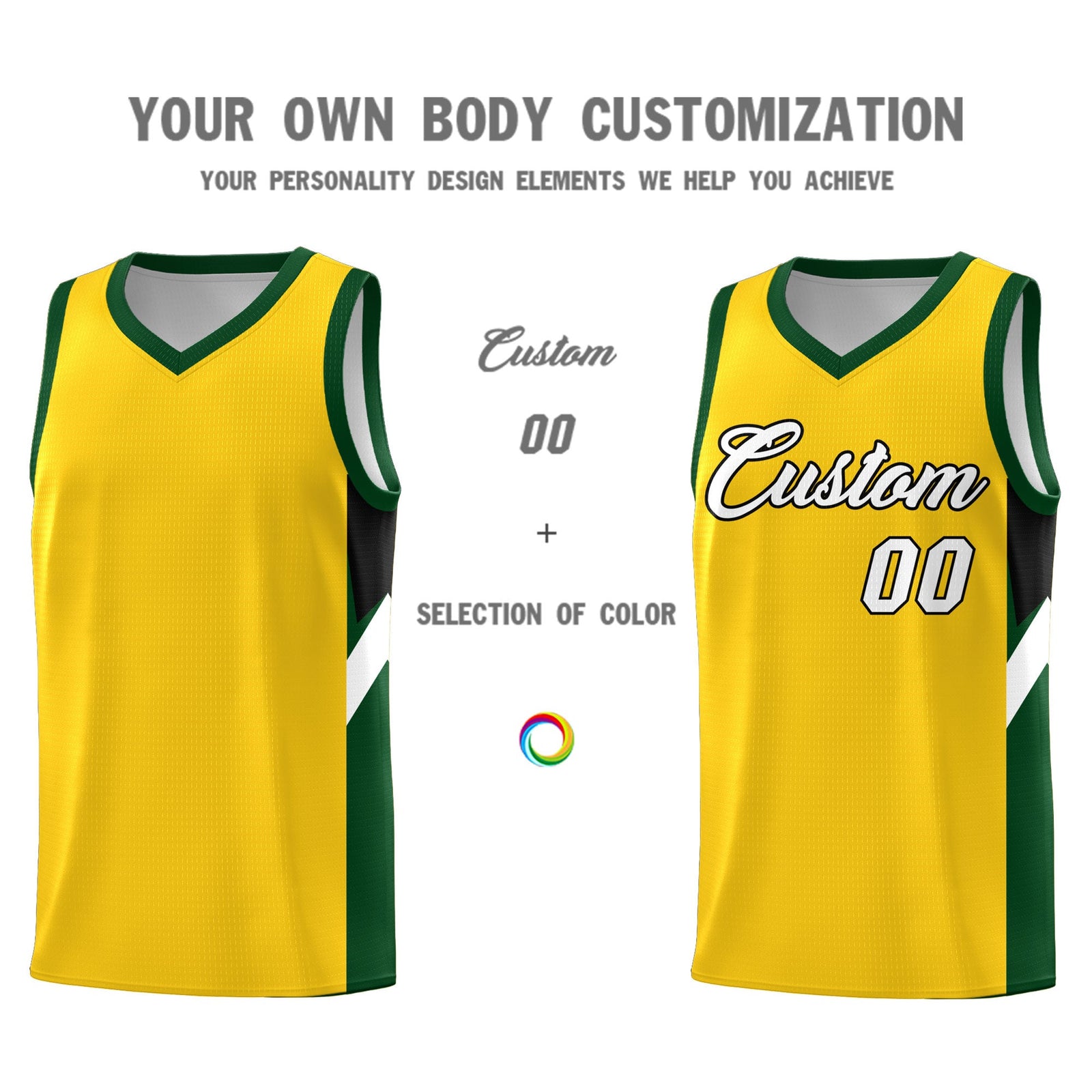 Custom Gold Hunter Green Side Design Sets Sports Uniform Basketball Jersey