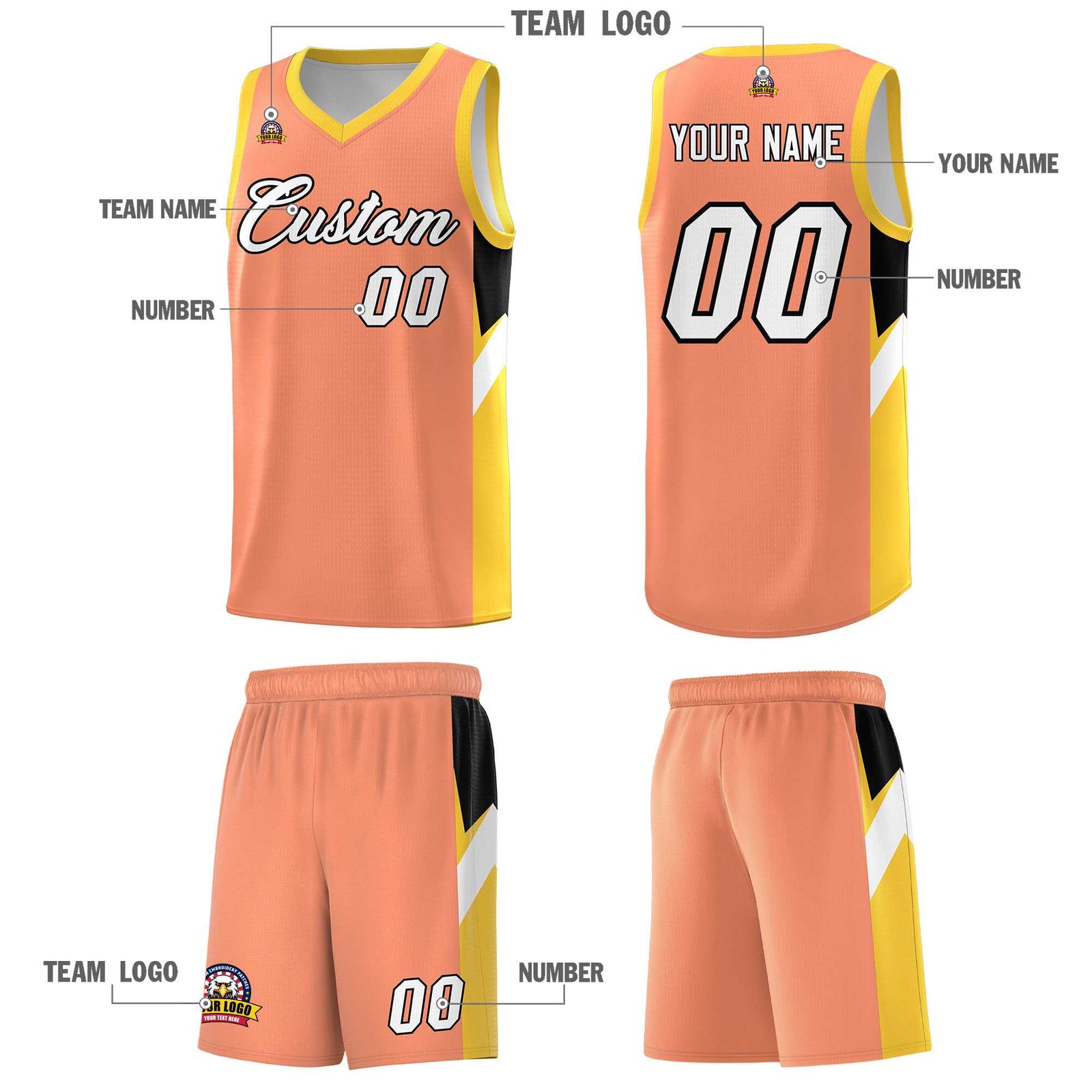 Custom Orange Gold Side Design Sets Sports Uniform Basketball Jersey