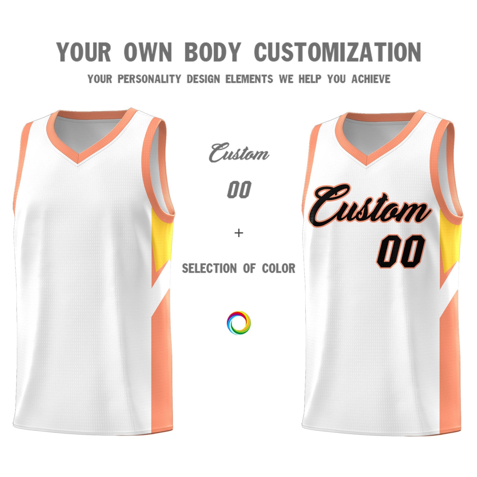 Custom White Orange Side Design Sets Sports Uniform Basketball Jersey