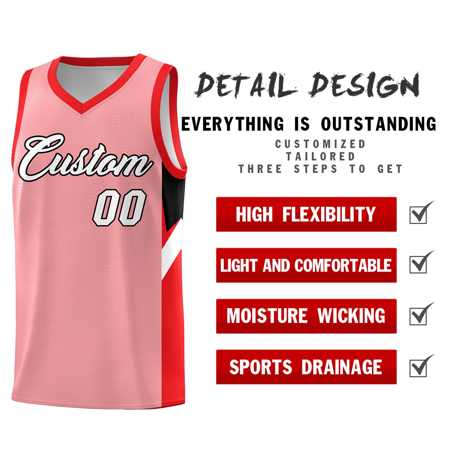 Custom Light Pink Red Side Design Sets Sports Uniform Basketball Jersey