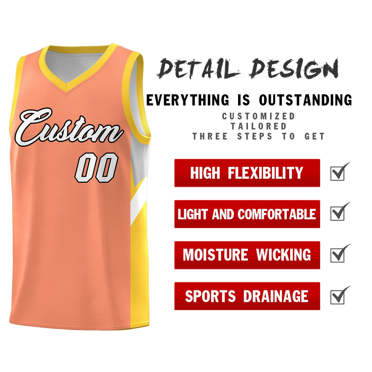Custom Orange Gold Side Design Sets Sports Uniform Basketball Jersey