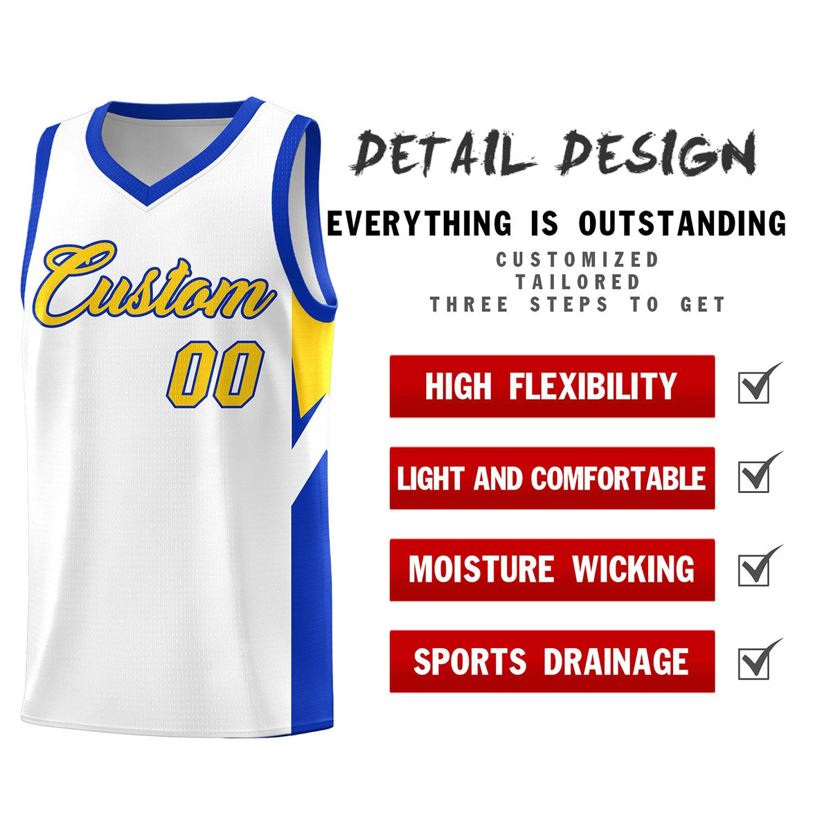 Custom White Royal Side Design Sets Sports Uniform Basketball Jersey