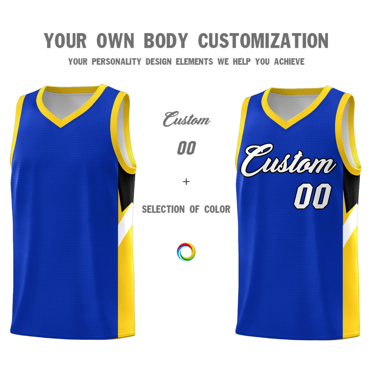Custom Royal Gold Side Design Sets Sports Uniform Basketball Jersey