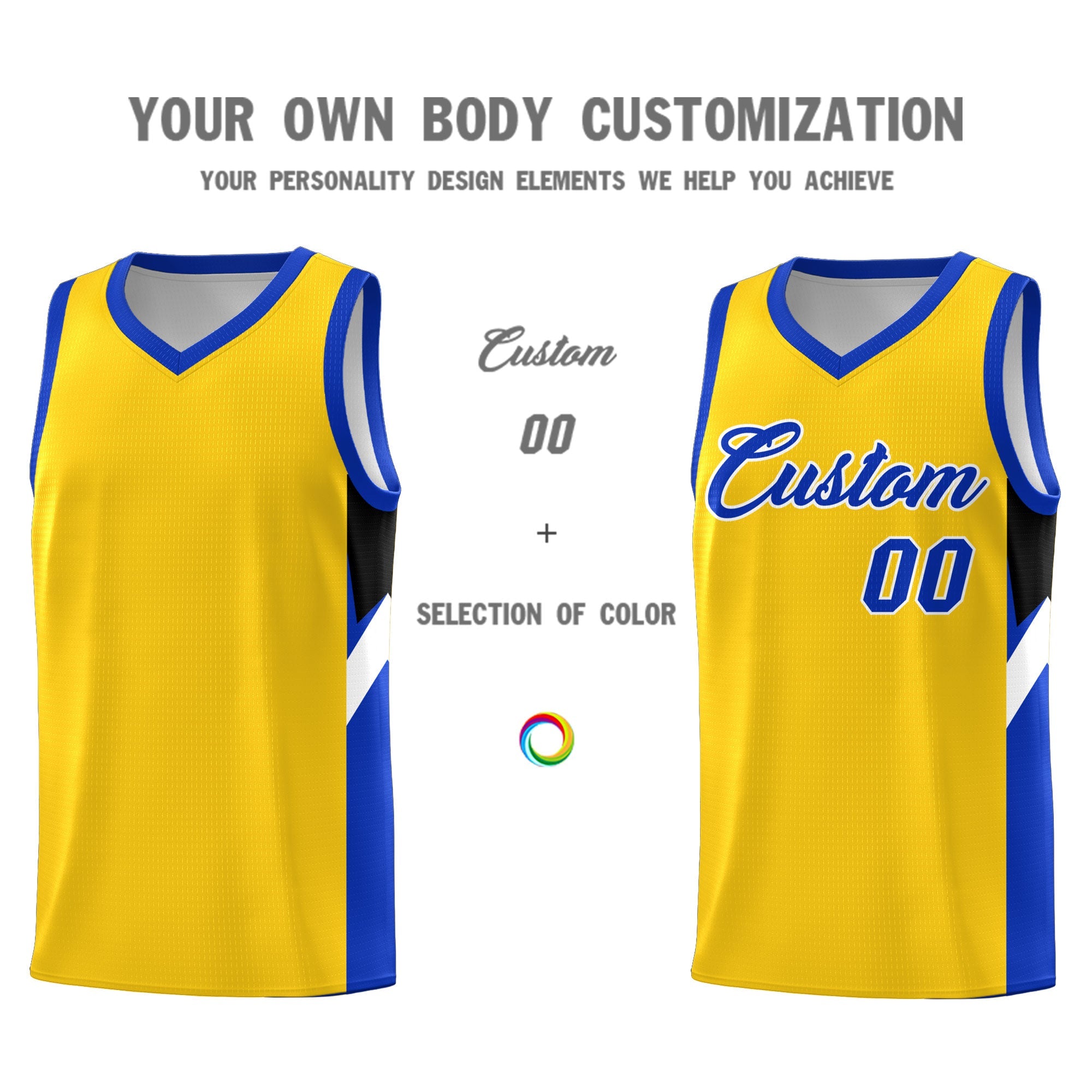 Custom Gold Royal Side Design Sets Sports Uniform Basketball Jersey