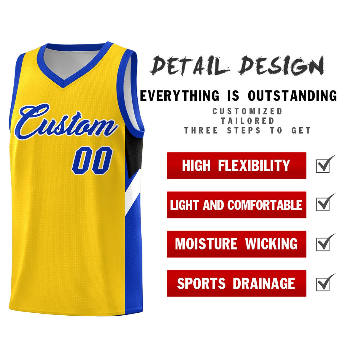 Custom Gold Royal Side Design Sets Sports Uniform Basketball Jersey