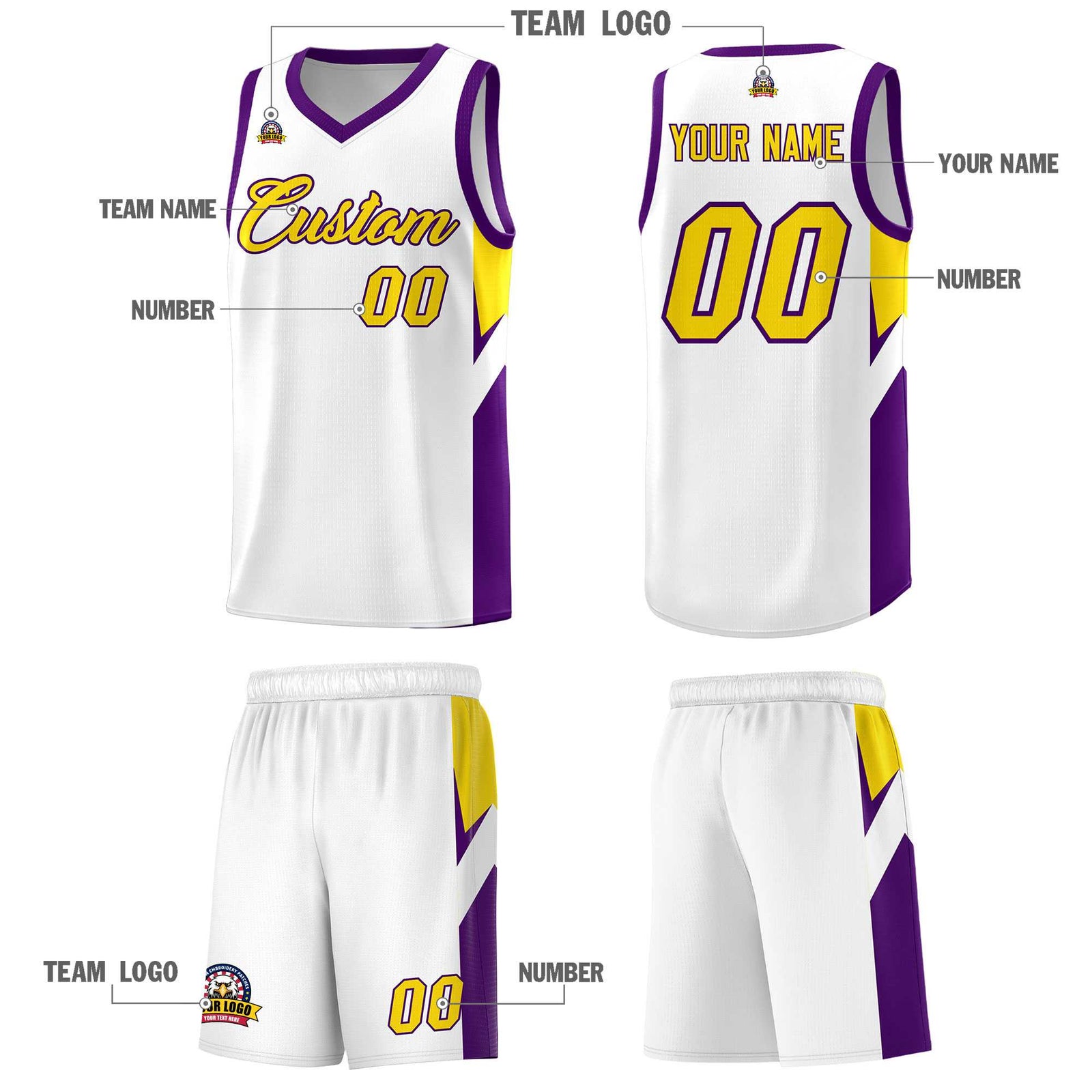 Custom White Purple Side Design Sets Sports Uniform Basketball Jersey