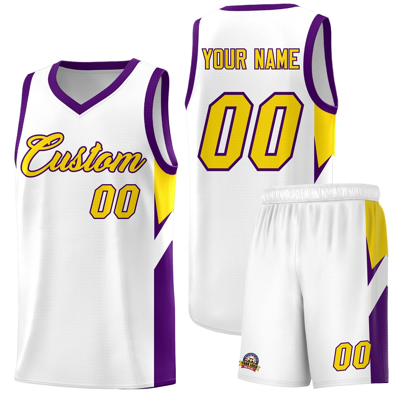 Custom White Purple Side Design Sets Sports Uniform Basketball Jersey