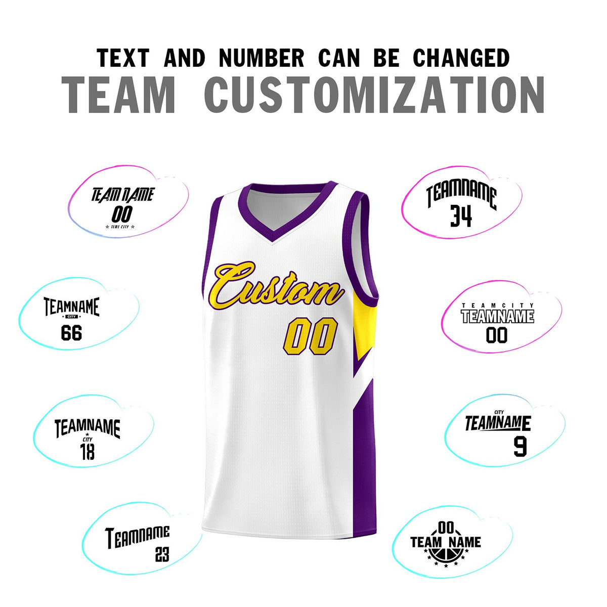 Custom White Purple Side Design Sets Sports Uniform Basketball Jersey