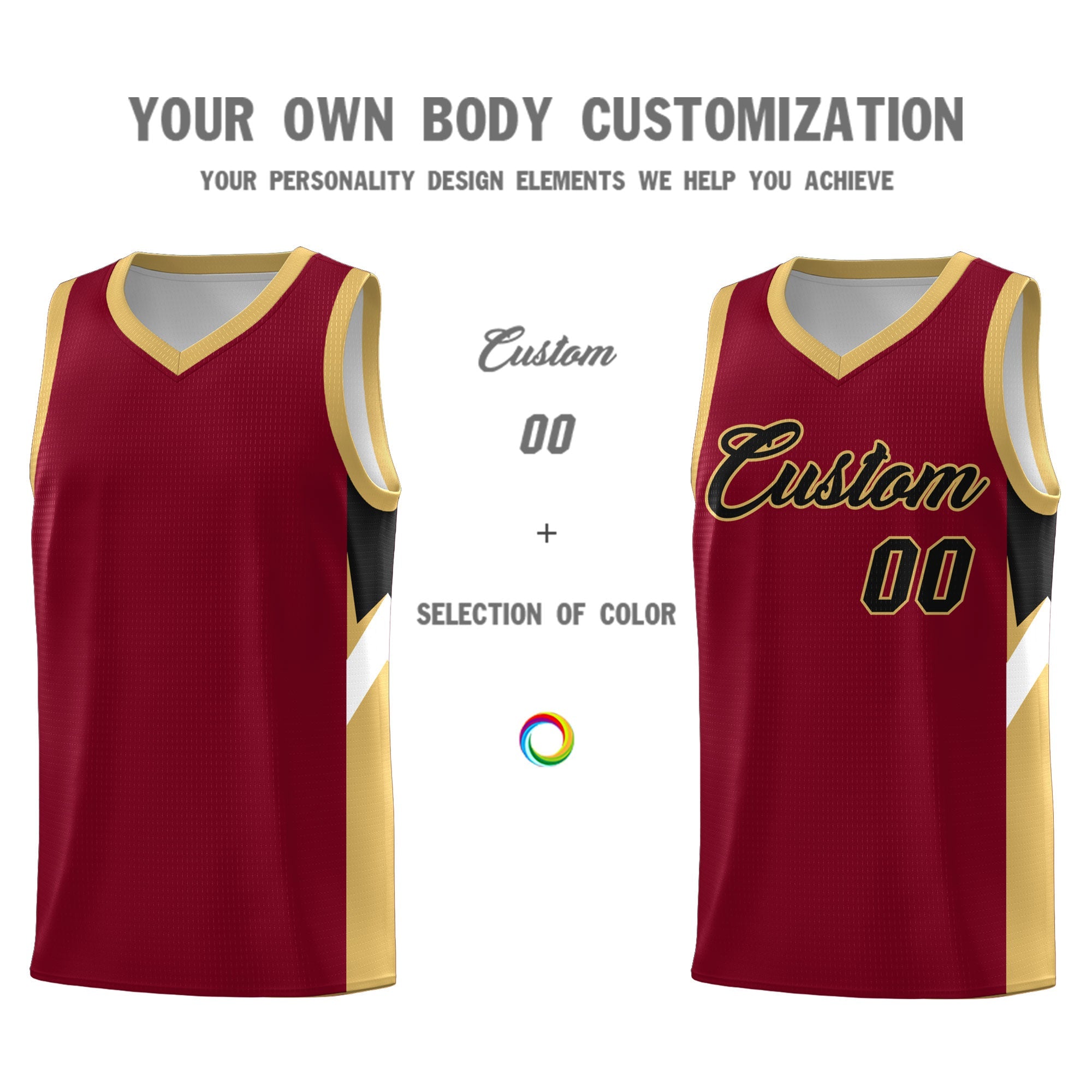 Custom Crimson Old Gold Side Design Sets Sports Uniform Basketball Jersey