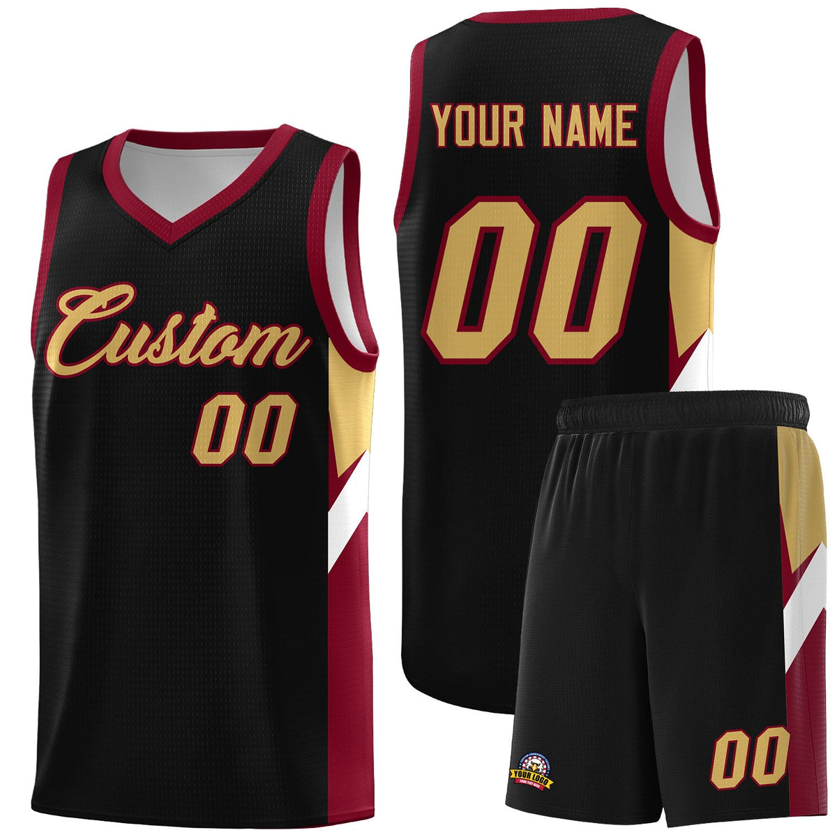 Custom Black Crimson Side Design Sets Sports Uniform Basketball Jersey