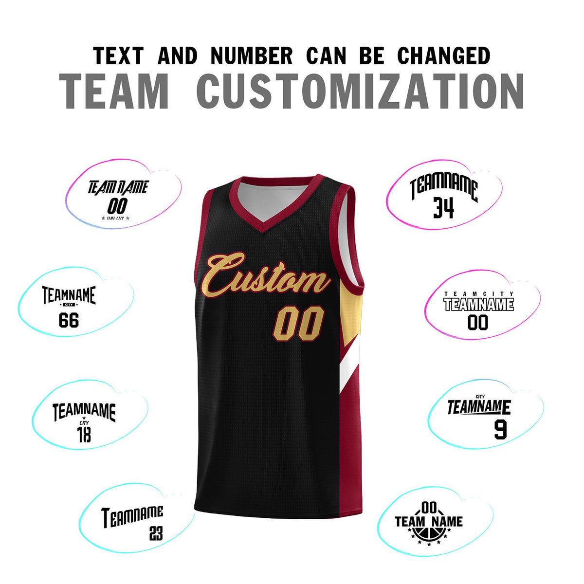 Custom Black Crimson Side Design Sets Sports Uniform Basketball Jersey