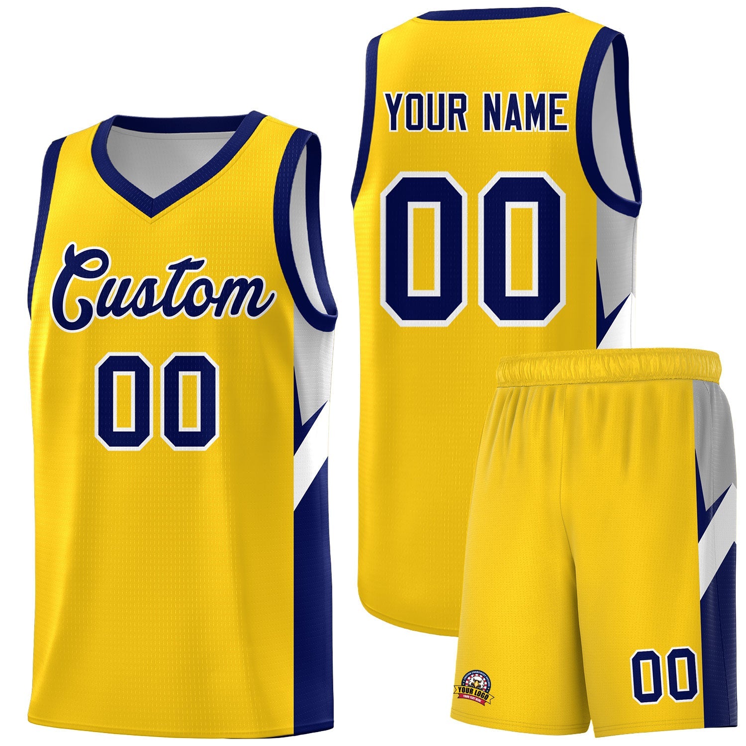 Custom Gold Navy Side Design Sets Sports Uniform Basketball Jersey