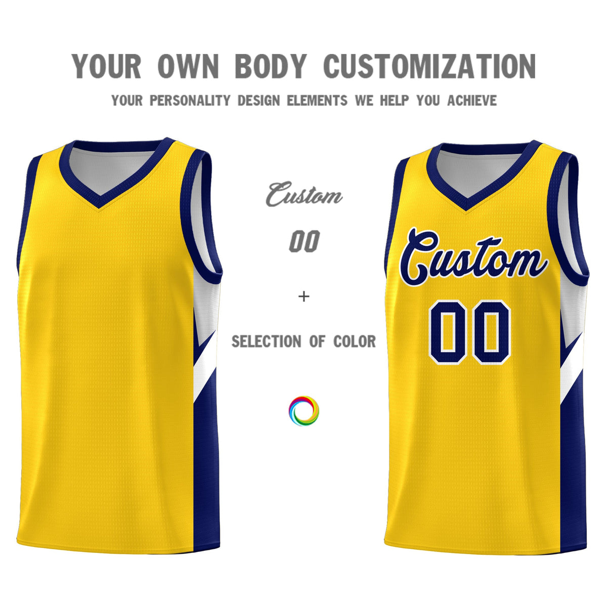 Custom Gold Navy Side Design Sets Sports Uniform Basketball Jersey