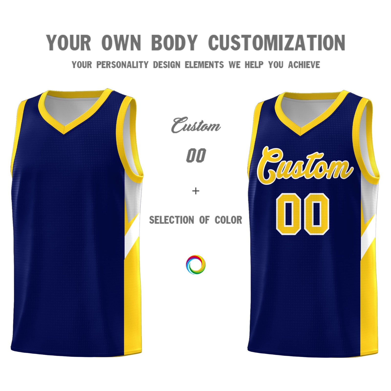 Custom Navy Gold Side Design Sets Sports Uniform Basketball Jersey
