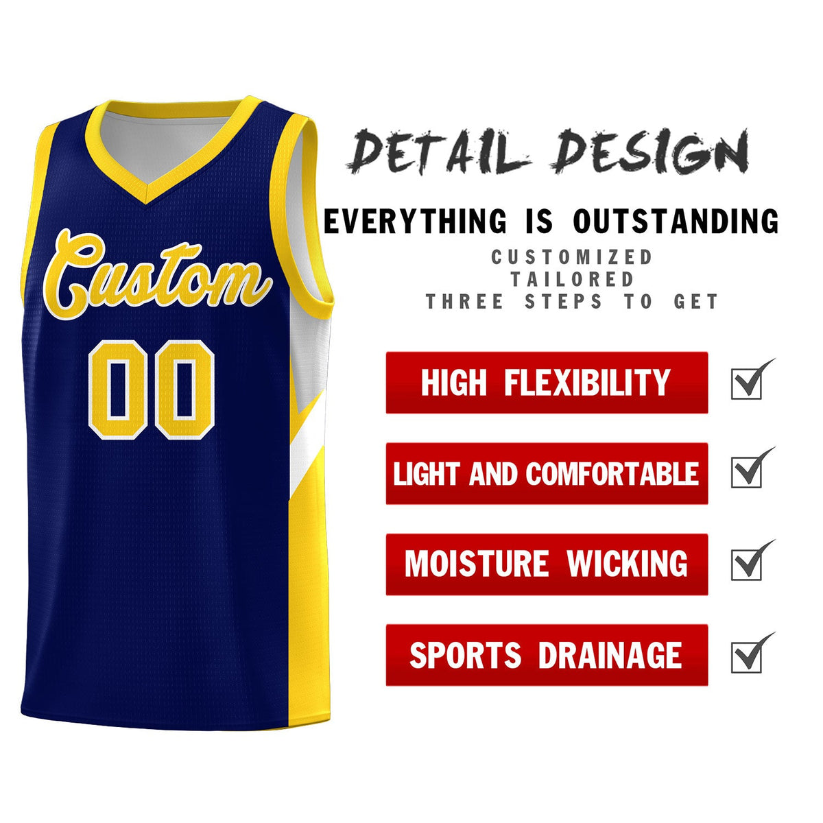 Custom Navy Gold Side Design Sets Sports Uniform Basketball Jersey