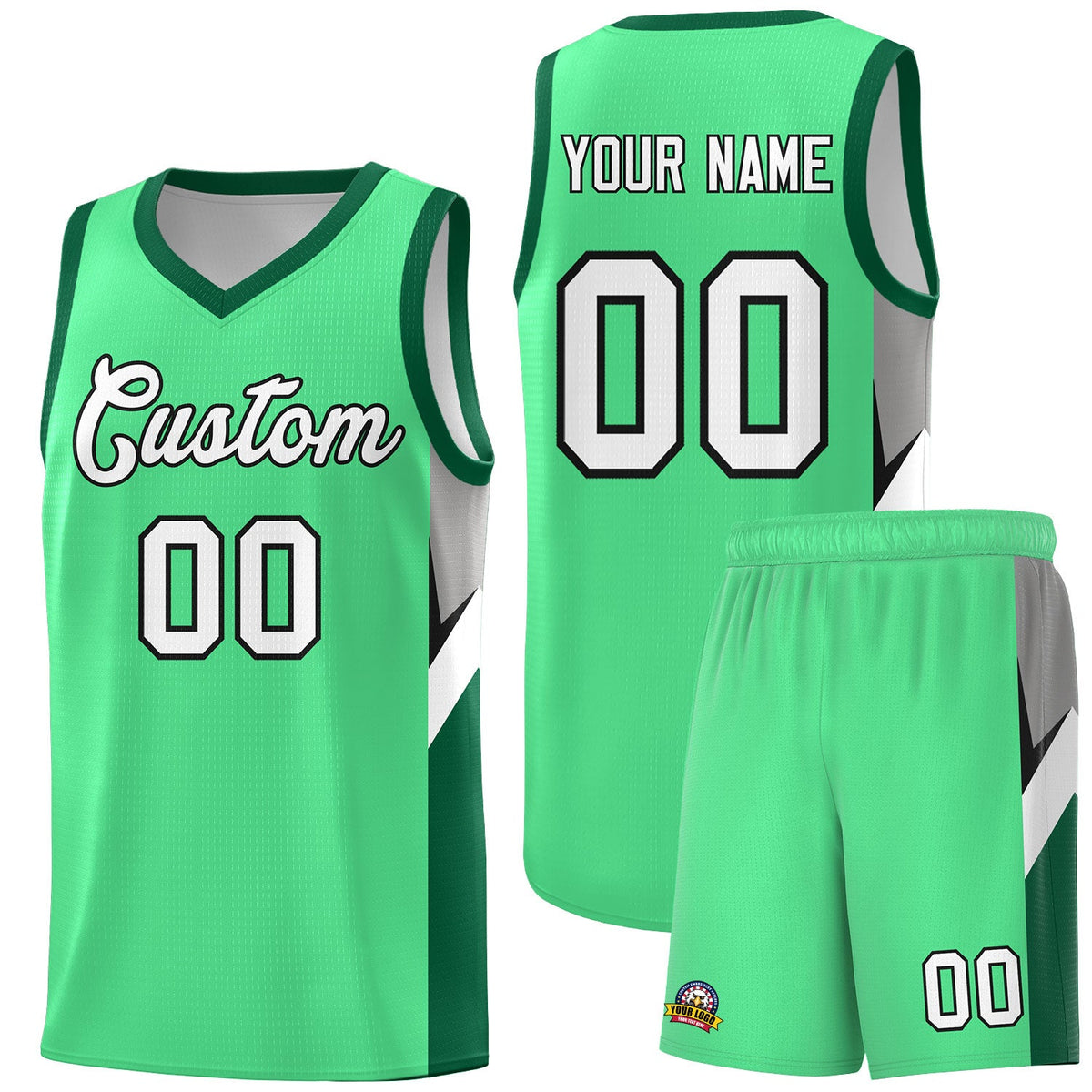 Custom Bright Green Kelly Green Side Design Sets Sports Uniform Basketball Jersey