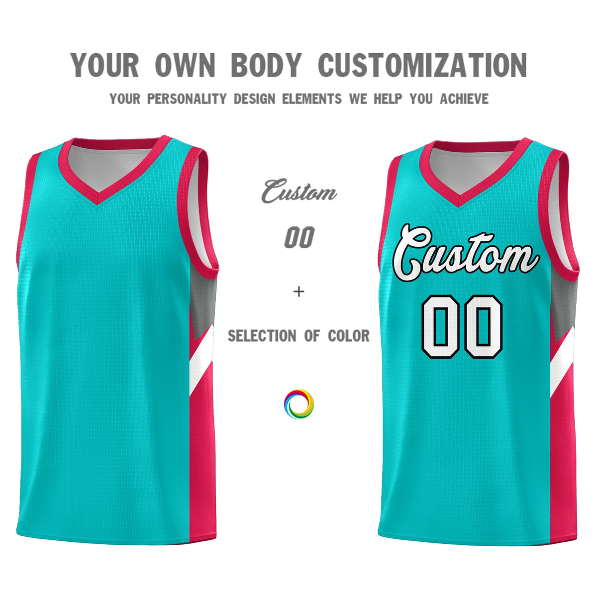 Custom Aqua Red Side Design Sets Sports Uniform Basketball Jersey