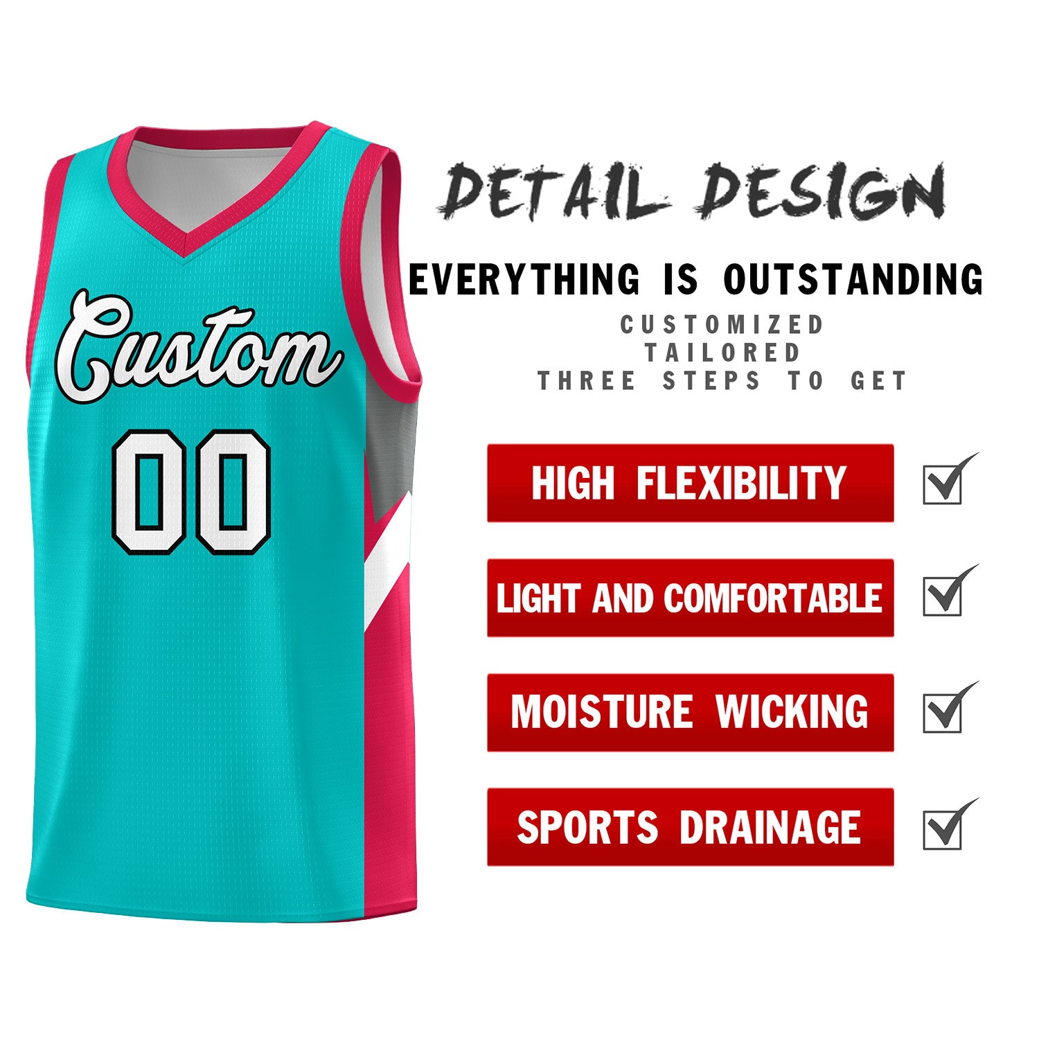 Custom Aqua Red Side Design Sets Sports Uniform Basketball Jersey