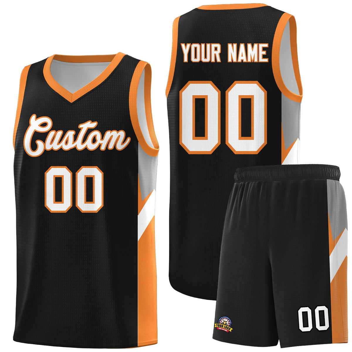Custom Black Gold Orange Side Design Sets Sports Uniform Basketball Jersey
