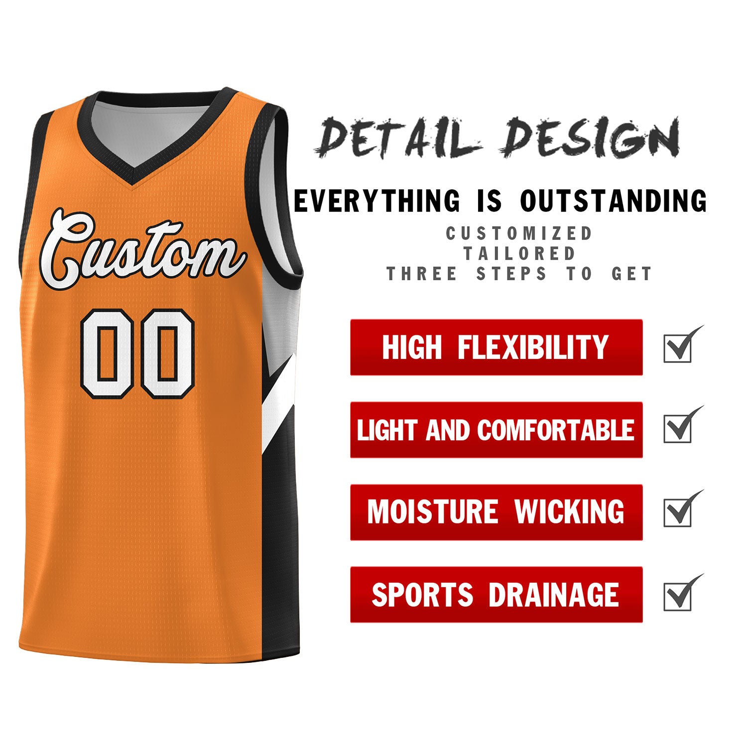 Custom Gold Orange Black Side Design Sets Sports Uniform Basketball Jersey