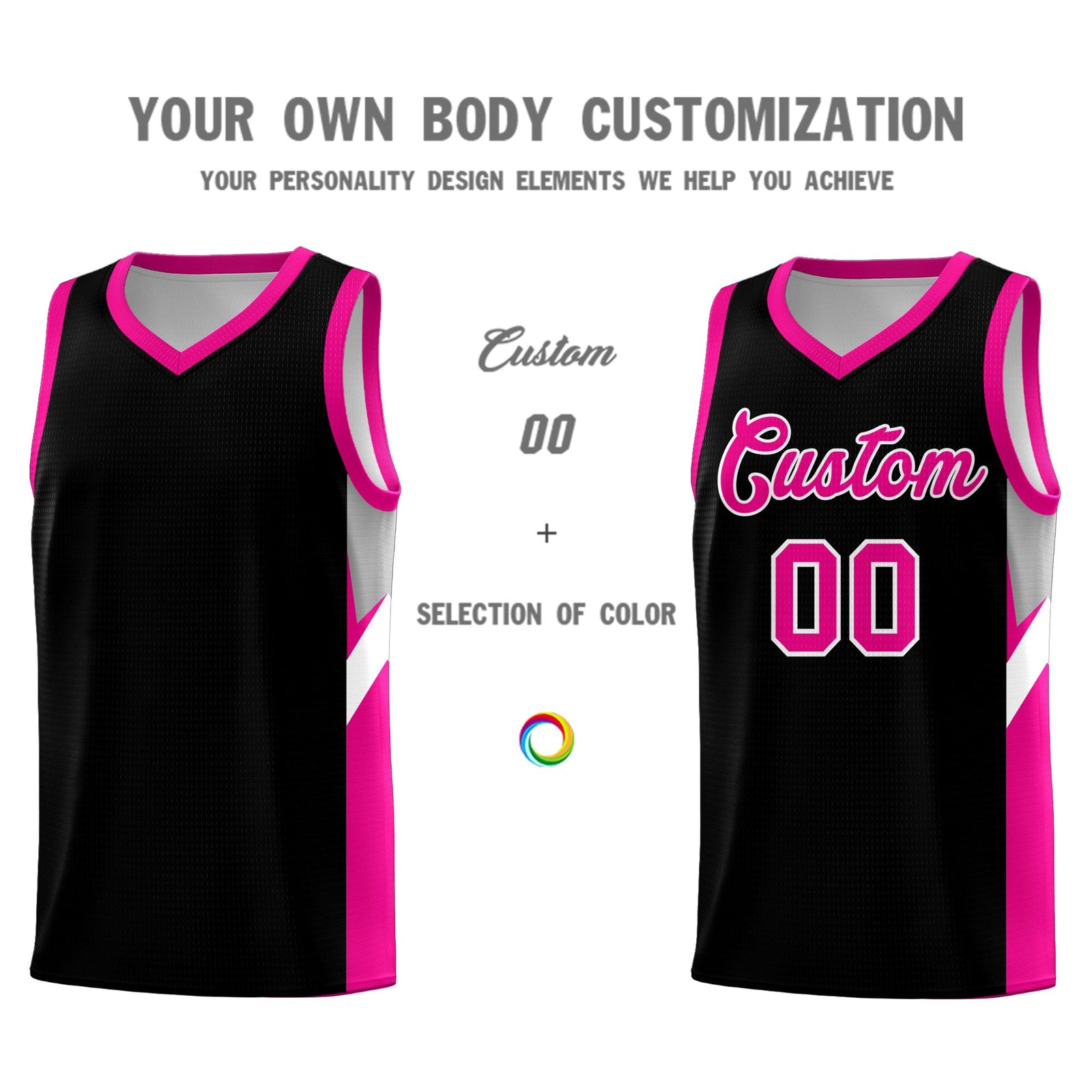 Custom Black Pink Side Design Sets Sports Uniform Basketball Jersey
