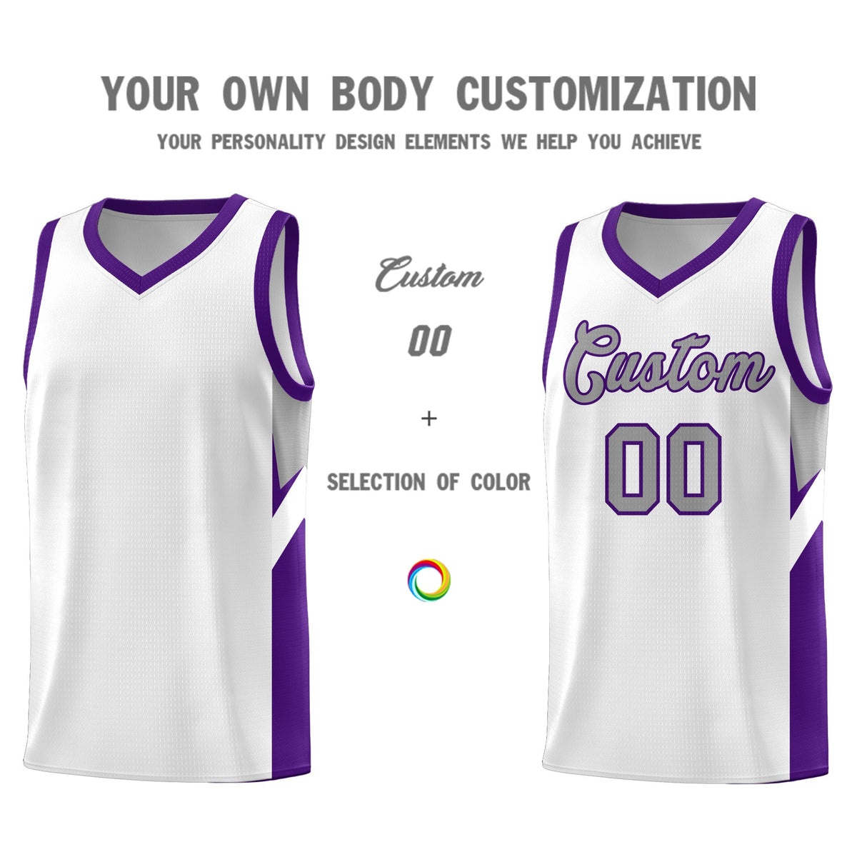 Custom White Purple Side Design Sets Sports Uniform Basketball Jersey