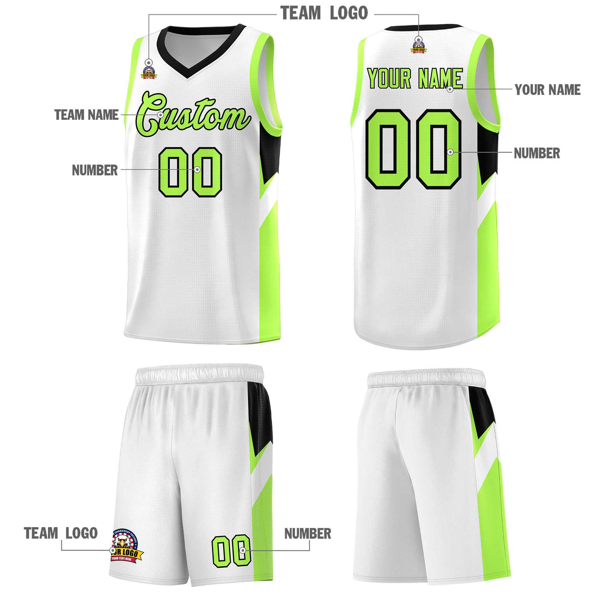 Custom White Black Side Design Sets Sports Uniform Basketball Jersey