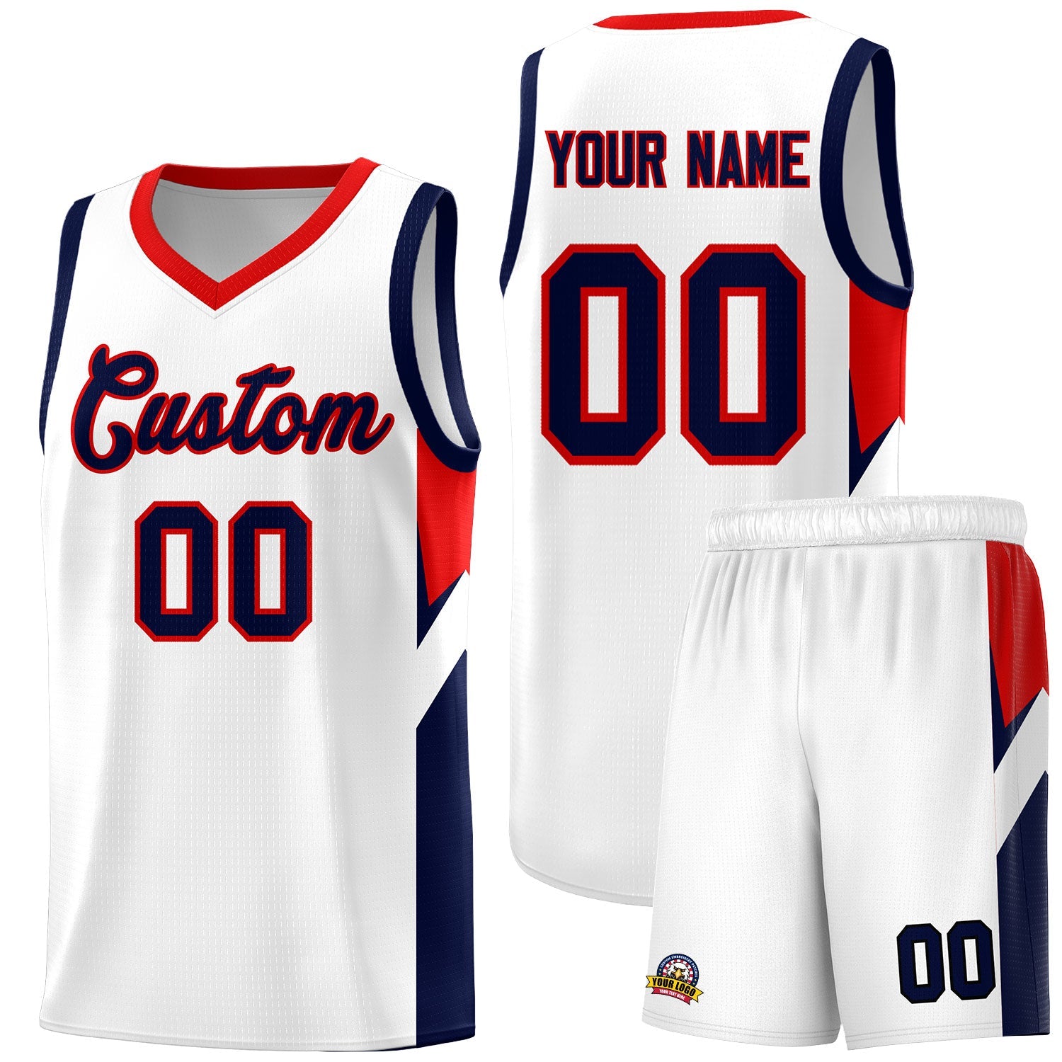 Custom White Red Side Design Sets Sports Uniform Basketball Jersey