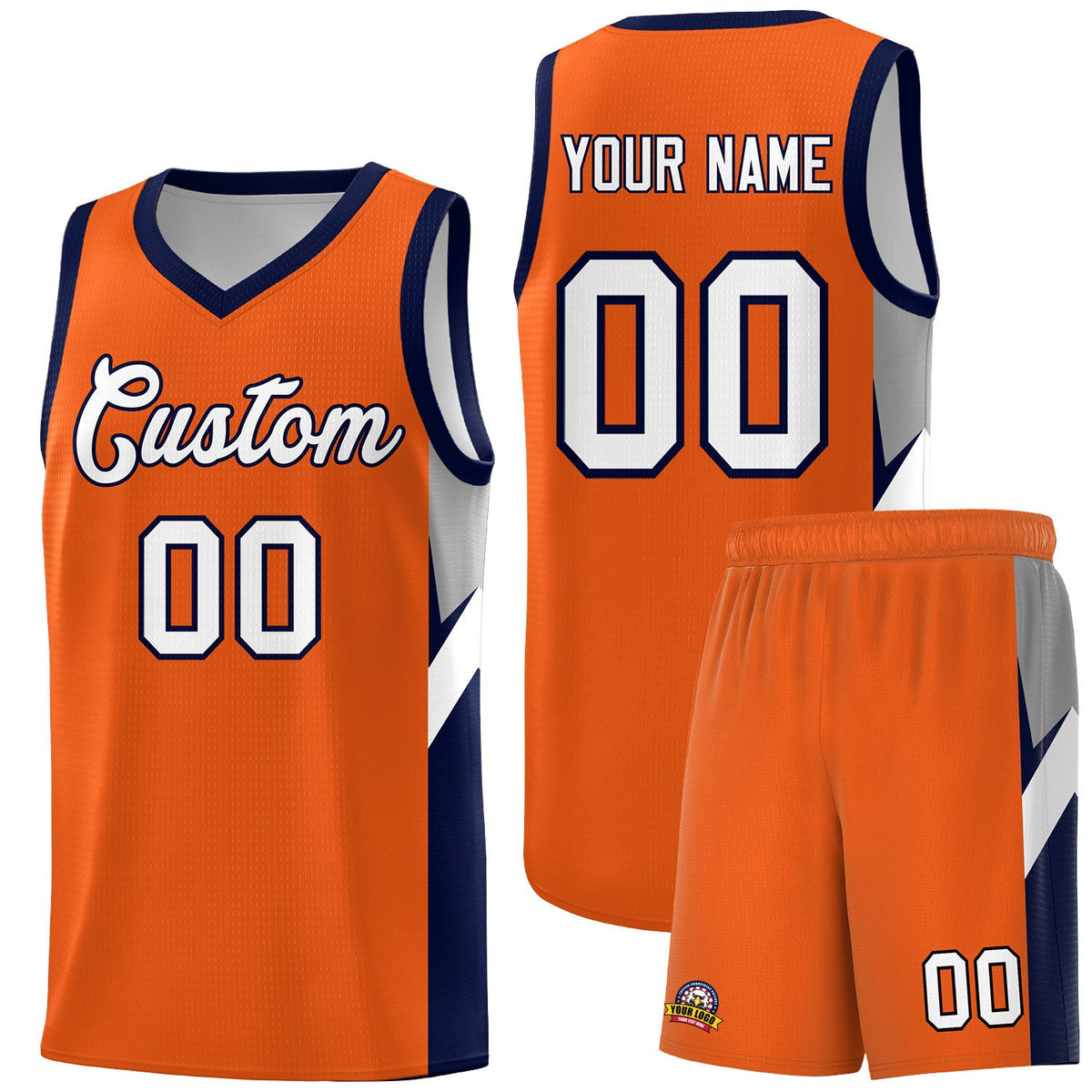 Custom Orange Navy Side Design Sets Sports Uniform Basketball Jersey