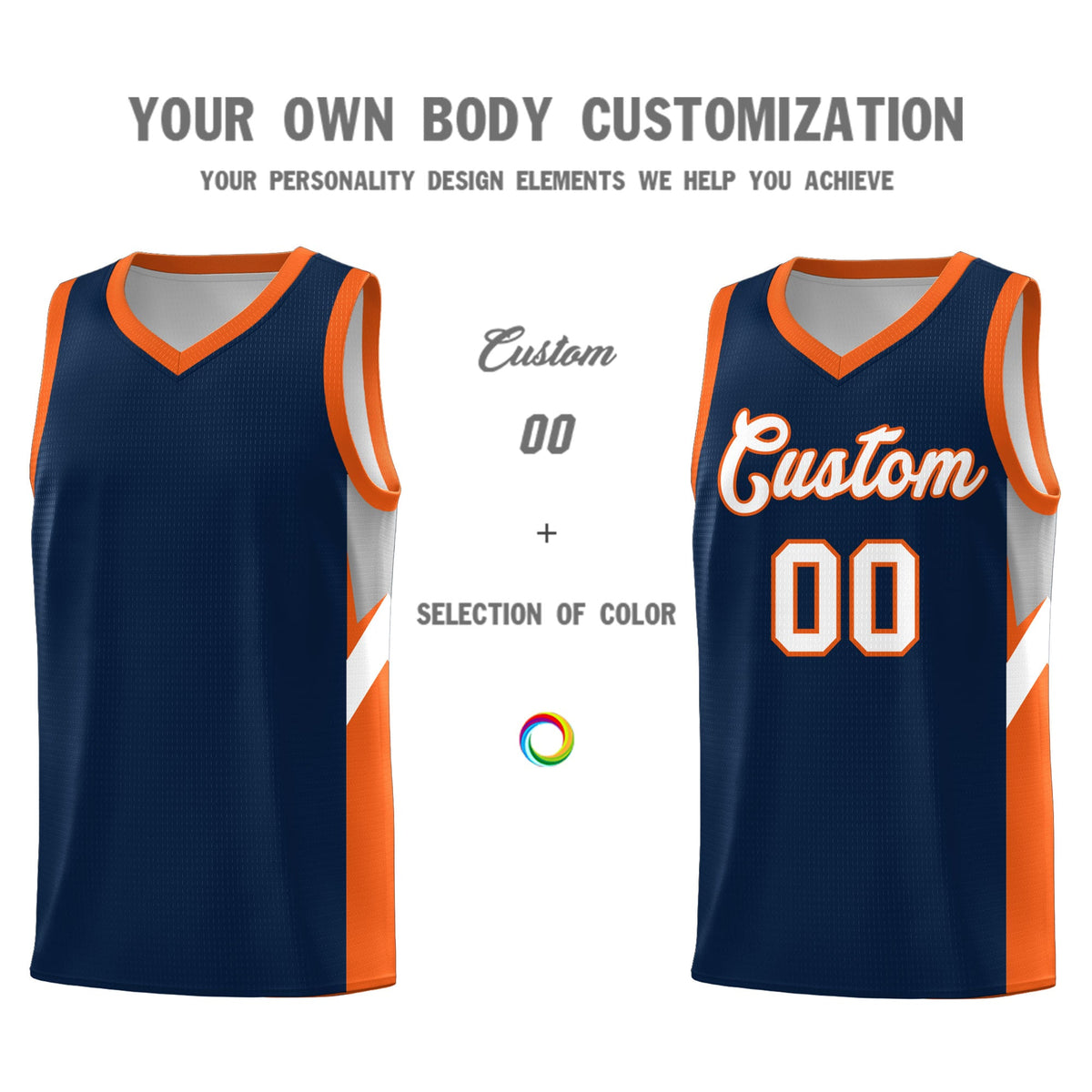 Custom Navy Orange Side Design Sets Sports Uniform Basketball Jersey