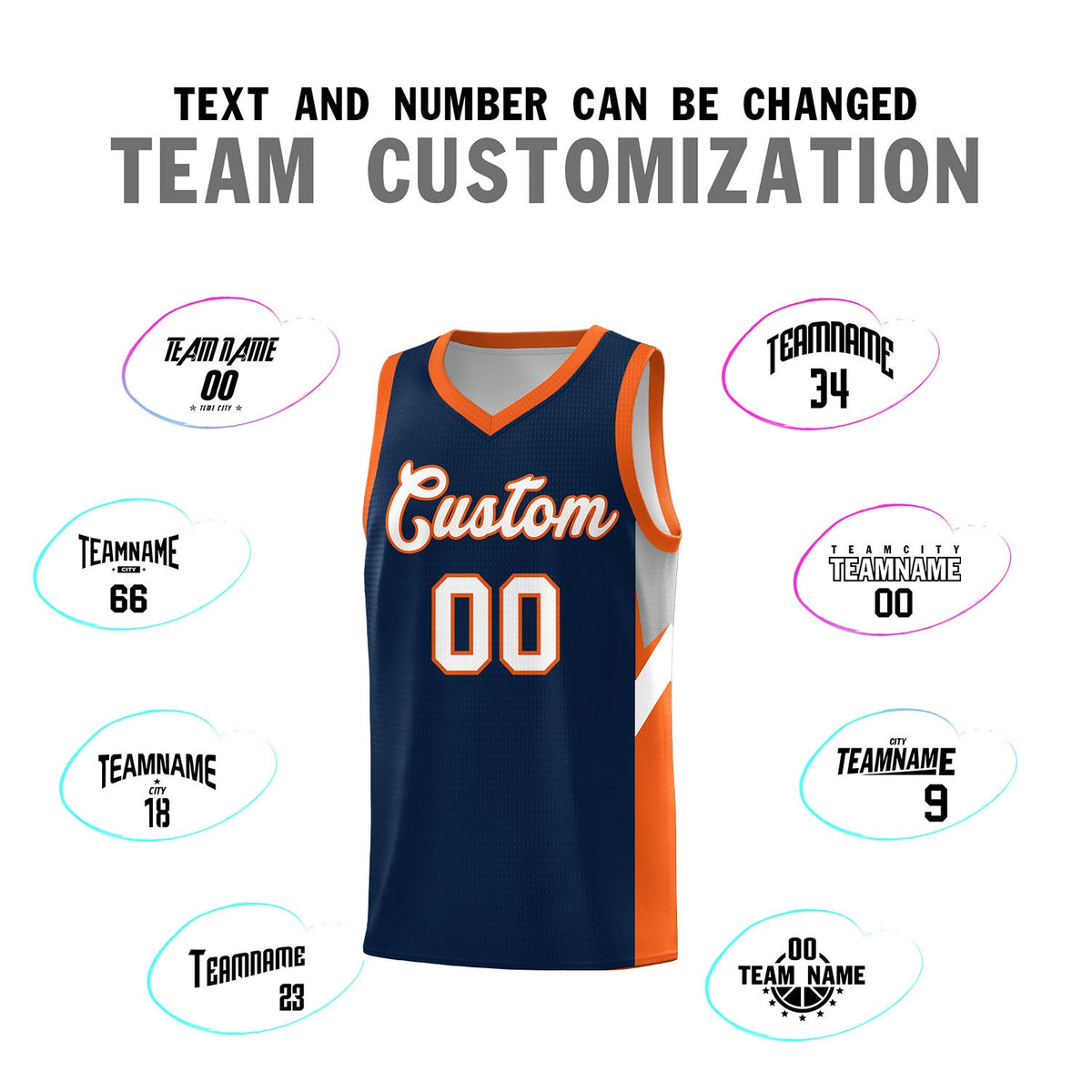 Custom Navy Orange Side Design Sets Sports Uniform Basketball Jersey