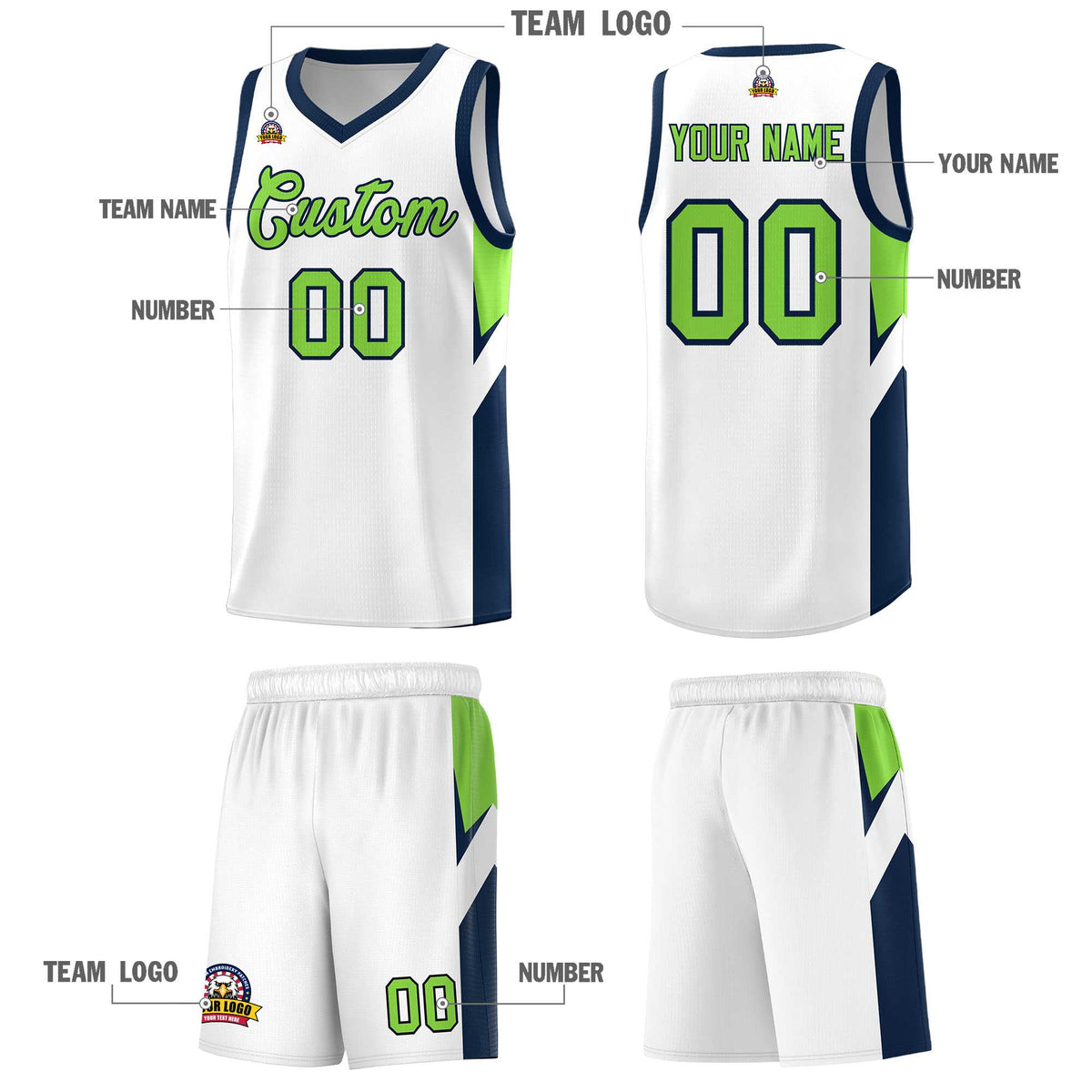 Custom White Navy Side Design Sets Sports Uniform Basketball Jersey