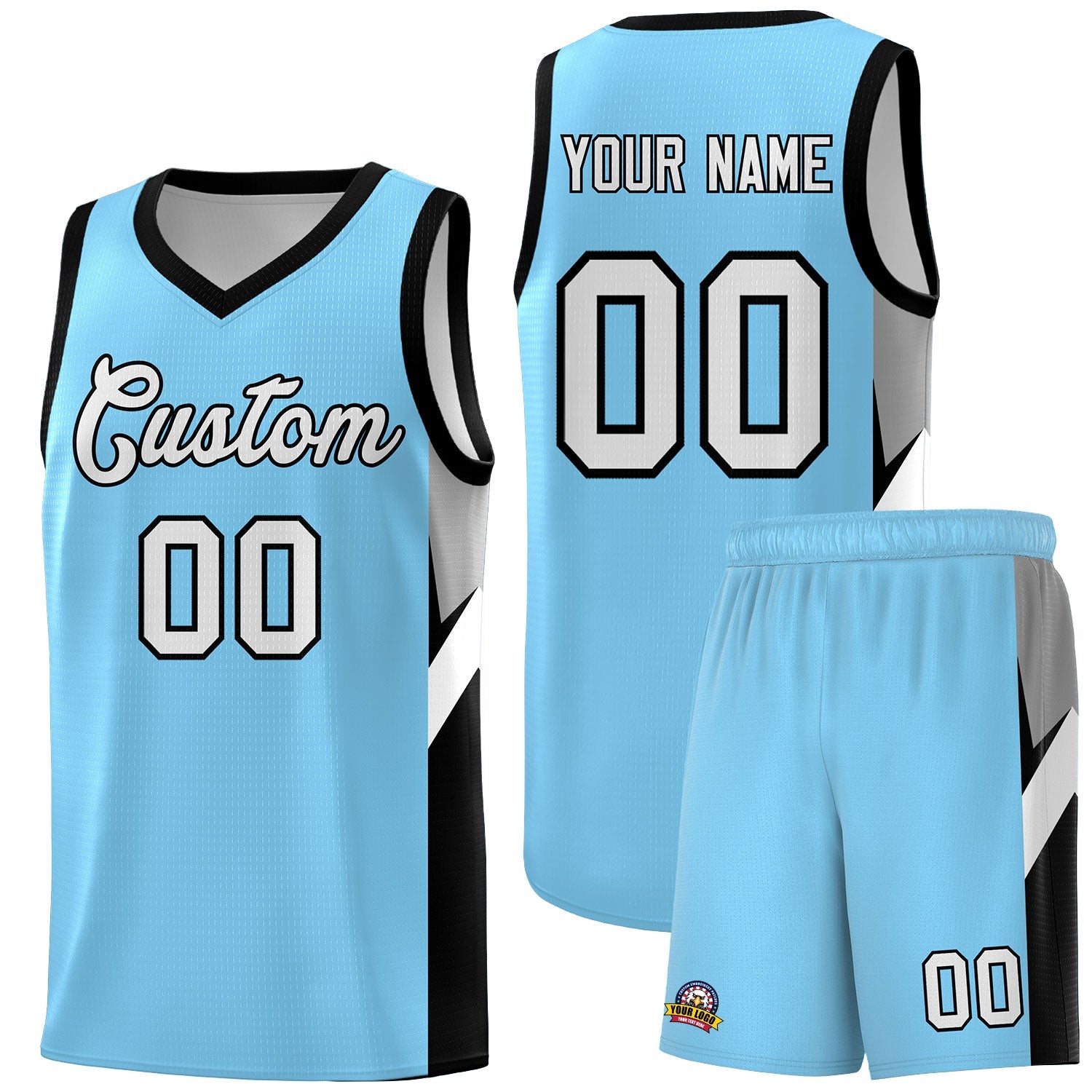 Custom Light Blue Black Side Design Sets Sports Uniform Basketball Jersey