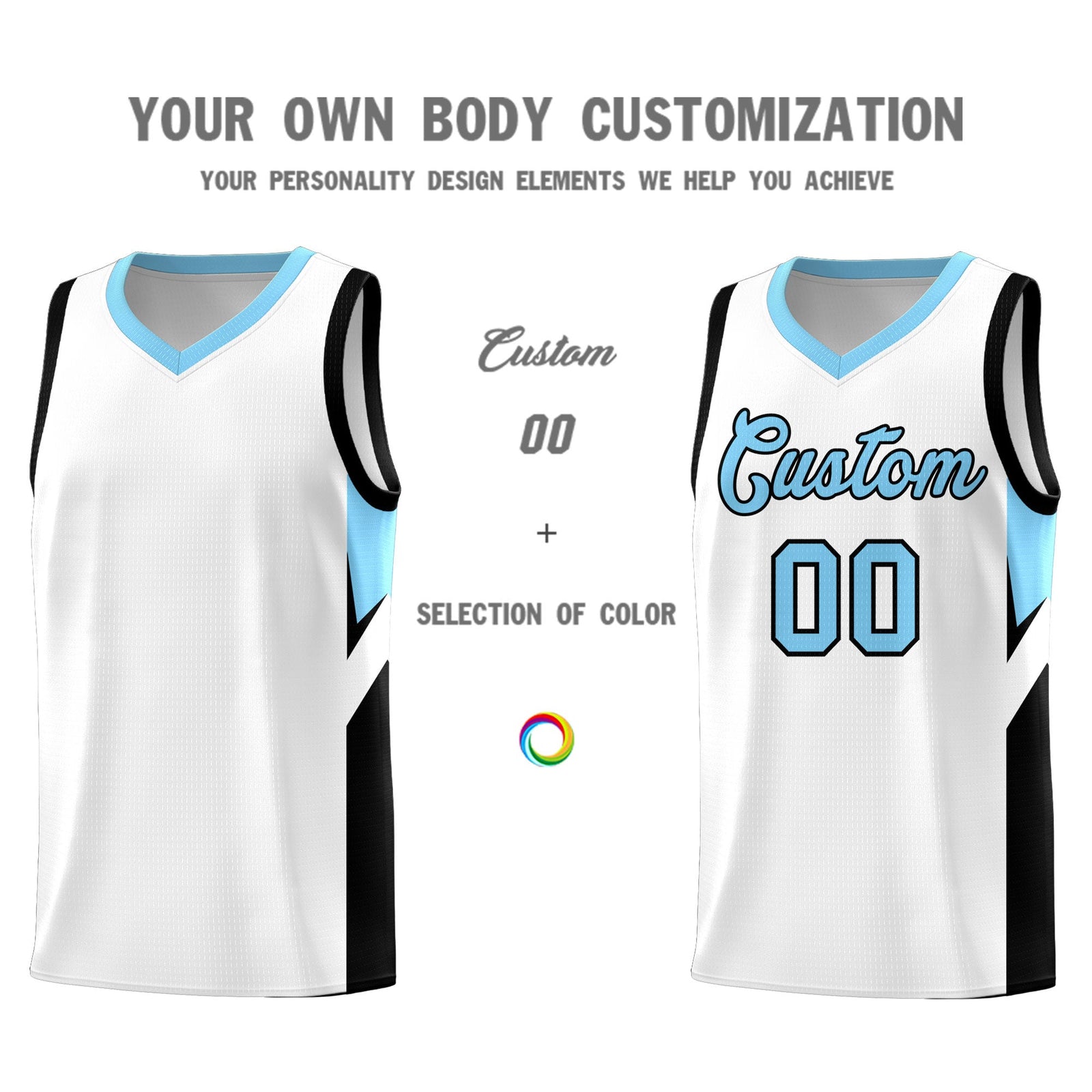 Custom White Light Blue Side Design Sets Sports Uniform Basketball Jersey