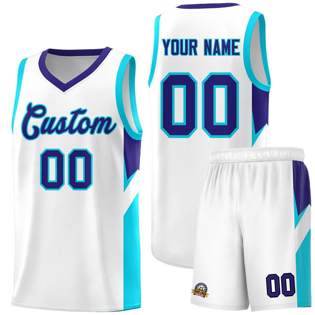 Custom White Royal Side Design Sets Sports Uniform Basketball Jersey