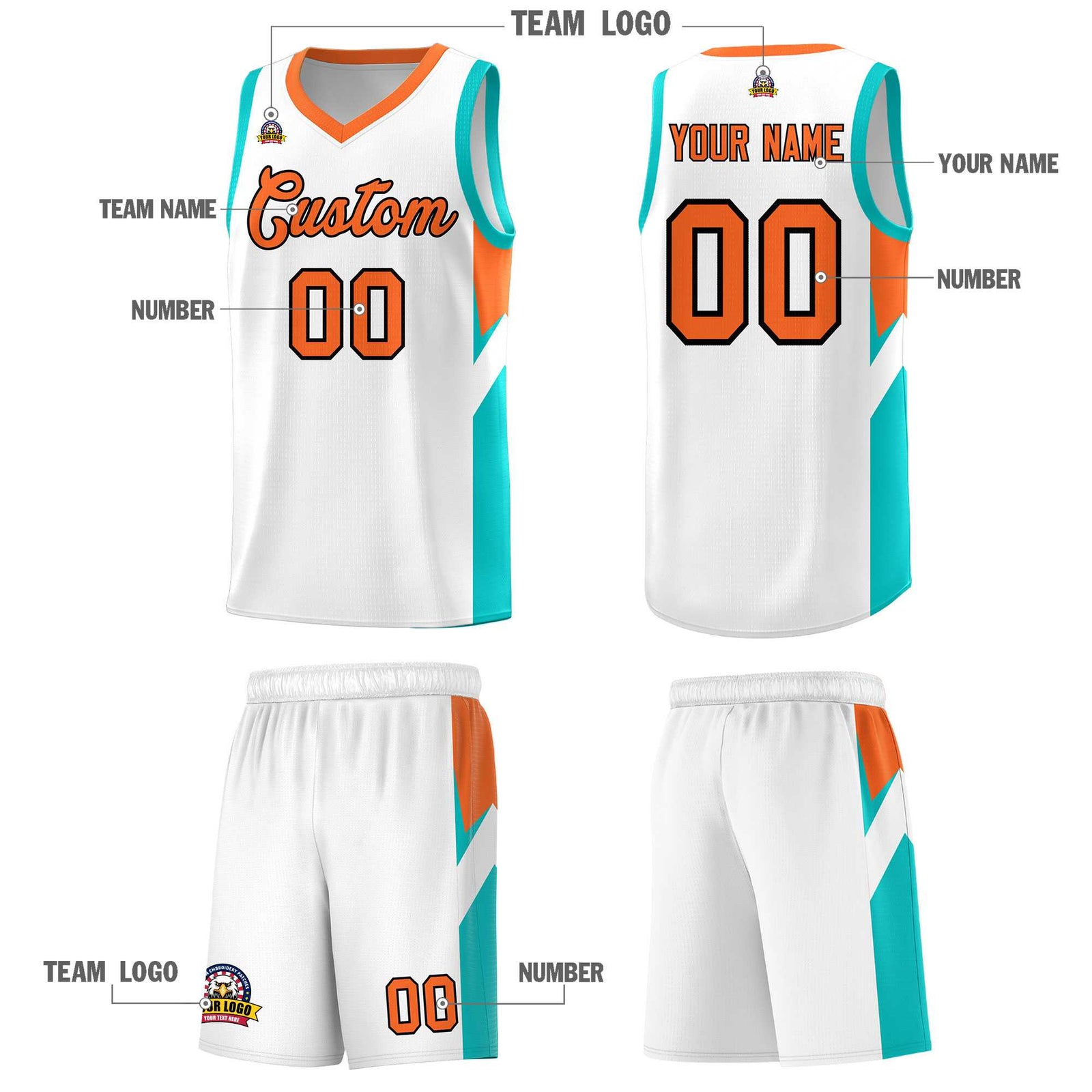 Custom White Orange Side Design Sets Sports Uniform Basketball Jersey