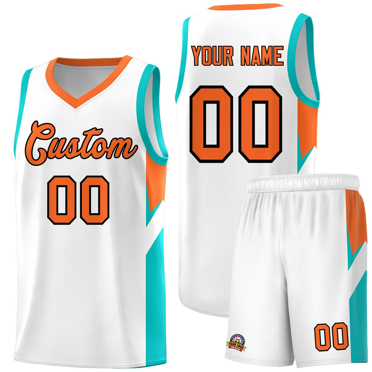 Custom White Orange Side Design Sets Sports Uniform Basketball Jersey