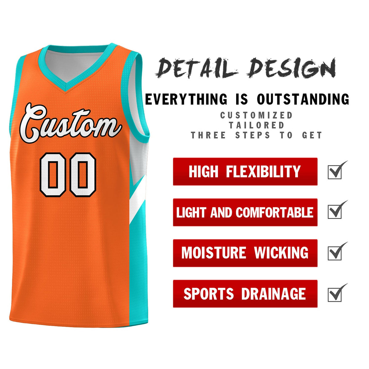 Custom Orange Aqua Side Design Sets Sports Uniform Basketball Jersey