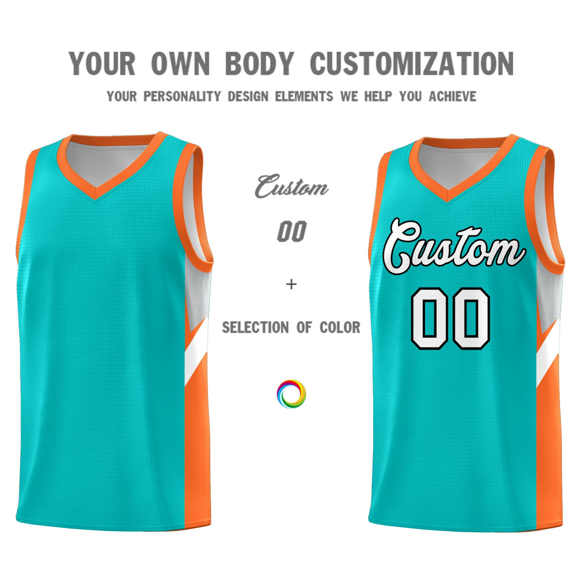 Custom Aqua Orange Side Design Sets Sports Uniform Basketball Jersey
